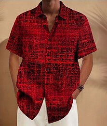 economico -Per uomo Fantasia geometrica Motivi a griglia / plaid Camicia Camicia con bottoni Manica corta Moda Casual Da mare Informale Per eventi Estate Primavera Collo ripiegabile camicie con colletto Rosso
