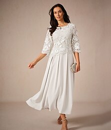 abordables -Femmes Robe maxi Robe trapèze Élégant Formel Formel robe demoiselle d honneur Coupe régulière Uni Manche 3/4 Col ras du cou Blanche Été Printemps Automne