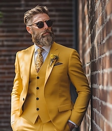 economico -Completi da Uomo Business Casual Giallo Formale Colorati Monocromi Fit Standard 3 Pezzi A Un Bottone