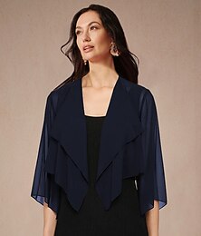 economico -Per donna Top fluidi Top in chiffon Tinta unica Elegante Manica 3/4 Asimmetrico Top corti Ospite di nozze Blu marino Estate Primavera Autunno
