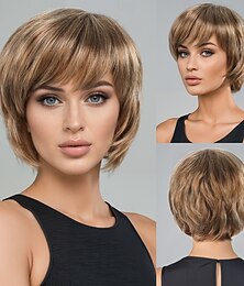 abordables -Perruque Synthétique Ondulé Vague d'eau Coupe dégradée Coupe Asymétrique Fabriqué à la Machine Perruque 12 pouces A1 Cheveux synthétiques Femmes Classique Confortable Cheveux Mèches / Balayage Blond