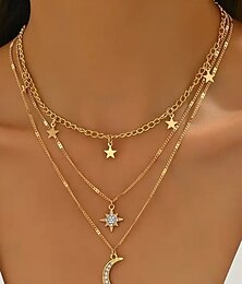 economico -collana con ciondolo a forma di luna e stella a strati in oro – elegante gioiello a catena multistrato bohémien per donna, delicata collana con ciondolo celeste, perfetta per feste, matrimoni e regali