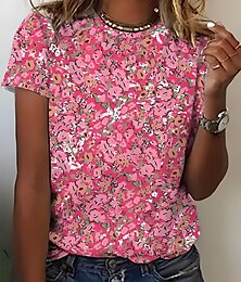 economico -Per donna Maglietta Floreale Grafico Elegante Casual Manica Corta Girocollo Top Regolari Quotidiano Weekend Stampato Giallo Rosa Rosso Blu Verde Estate Primavera