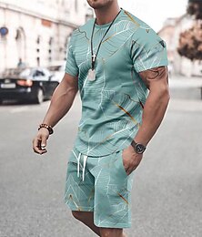 abordables -Hombre Flores tropicales 2 piezas Conjuntos de camisetas Tops de verano Manga Corta Pantalones cortos Cuello Barco Vacaciones Casual Exterior Vacaciones Deporte Impresión 3D Verano Violeta Rojo rub