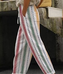 economico -Per donna Pantaloni in cotone e lino Pantaloni Eleganti Streetwear Casual Lunghezza intera Naturale Floreale Semplice A righe Tasca Stampa Design con Coulisse Elastica Comodo All'aperto Abbigliamento