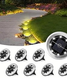 economico -8 pezzi faretto solare da terra luce geometrica, luce calda in acciaio inox/luce bianca luce esterna paesaggio, luce disco rotante 8led, luce illuminazione prato paesaggio giardino, lampada da terra,