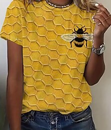 abordables -Mujer Camiseta Tops de verano Graphic Abejas Clásico Casual Manga Corta Cuello Barco Tops cortos Diario Fin de semana Estampado Arco Iris Verano Primavera Otoño