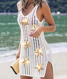 abordables -Femme Maillots de Bain Vêtement couvrant Maillot de bain Tricoté Tropique Tenues de plage Drapeau Fleur Col en V Sans Manches Maillots de bain