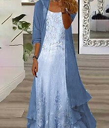 abordables -Ensemble de Robe Femme Robe Maxi Robe A Ligne Robe d'Été Vacances Boho Impression Florale Ombre Manches 3/4 Col Rond Quotidien Extérieur Ajustement Lâche Bleu Été Printemps