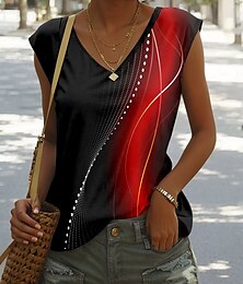 economico -Per donna Canotta a canotta Grafico Geometrico Elegante Casual Senza Maniche Scollo a V Top Regolari Quotidiano Stampato Bianco Rosso Blu Verde Estate
