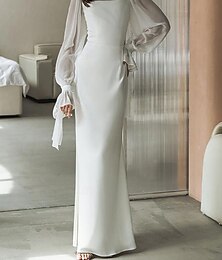abordables -Mujer Vestido Midi Vestido blanco Romántico Moderno Maduro Manga de la llamarada Diario Noche Vestido de verano Ajuste regular Color puro Manga Larga Escote Cuadrado Blanco Verano Primavera Otoño