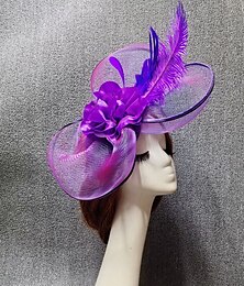 economico -Fascinatori cappello a rete con velo da matrimonio corsa di cavalli con copricapo a petalo di piuma