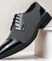 levne -pánské černobílé boty houndstooth oxford s detaily z lakované kůže, elegantní šněrovací design pro stylové formální události