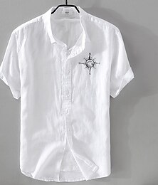 economico -Per uomo Camicia di lino Camicia casual Camicia in cotone e lino Camicia con Bottoni Motivo Vacanza Streetwear Bianco Blu marino scuro Azzurro cielo Grigio Manica Corta Bavero Estate Abbigliamento