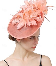 abordables -Tocado Tulle Fedora De Lino Sintético Carrera De Caballos Vintage Bonito Con Pluma Accesorio