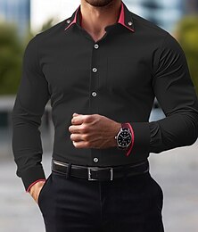 preiswerte -Herren Kleidhemd Durchgeknöpft Hemd Knitterfrei Stretch Hochzeit Outdoor Hellblau Schwarz Weiß Langarm Sommer Frühling Bekleidung