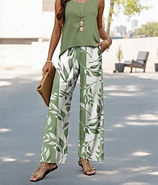 abordables -Ensembles de pantalons pour femmes Vacances Mode Quotidien Sans manches U Cou Graphique Géométrique Décontracté Quotidien Week-end Bleu Vert Kaki Été Coupe régulière