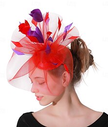 economico -Copricapo Cappello Fedora in Piuma Matrimonio Serata Feste Feste del Tè Corse di Cavalli Cocktail Elegante Vintage Carino Con Copricapo in Piuma