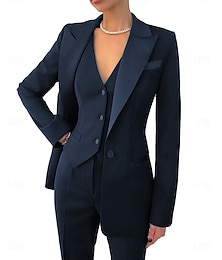 abordables -Costume Pantalon Noir Rouge Blanc 3 Pièces Mère de la Mariée Élégant Simple Minimaliste Col en V Longueur Cheville Tissu Élastique Manches Longues Wrap Inclus Avec Couleur Unie