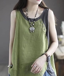 economico -Per donna Canotta a canotta Blocco di colori Vintage Quotidiano Elegante Senza Maniche Girocollo Top Regolari Quotidiano Bottoni Rosa Rosso Verde Grigio Estate Primavera