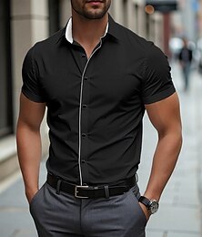 preiswerte -Herren Kleidhemd Bügelfreies Hemd Einfach Hochzeit Outdoor Hellblau Schwarz Weiß Himmelblau Kurzarm Kentkragen Sommer Frühling Bekleidung
