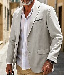preiswerte -Herren Leinenblazer Blazer Geschäft Cocktailparty Hochzeitsfeier Mode Lässig Frühling & Herbst Polyester Leinen Einfach Knöpfe Tasche Bequem Einreihig Blazer Weiß Kaki Beige