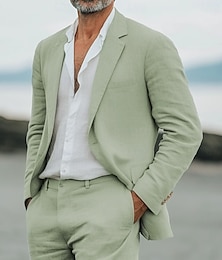 abordables -Costumes décontractés d'été pour hommes mariages bleu ciel sauge mode quotidienne couleur unie ajustement standard 2 pièces à simple boutonnage deux boutons