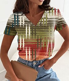 economico -Per donna maglietta Pop art Fantasia geometrica Informale Manica corta A V Top regolari Giornaliero Stampa Rosa Blu Verde Estate Primavera