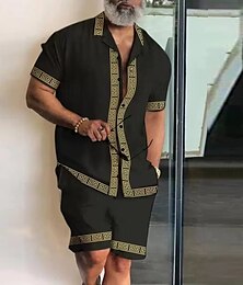 economico -Per uomo Stampa 2 pezzi Set di camicie Top estivi Manica Corta Pantaloni corti Colletto cubano Vacanza Etnico Feste Casuale Quotidiano Stampa 3D Estate Nero