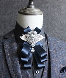 abordables -Broche de cristal de lujo para hombre, pajarita, elegante broche de cinta con decoración de diamantes de imitación, accesorio formal para bodas y fiestas.