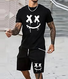 economico -Per uomo Faccia Sorridente 2 pezzi Set di magliette Top estivi Manica Corta Pantaloni corti Girocollo Canotta sportiva Scuro All'aperto Sport Quotidiano Stampa 3D Estate Nero