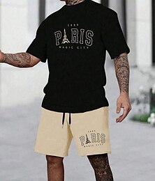 economico -Per uomo Parigi 2 pezzi Set di magliette Top estivi Manica Corta Pantaloni corti Girocollo Canotta sportiva Casual All'aperto Vacanza Sport Stampa 3D Estate Nero