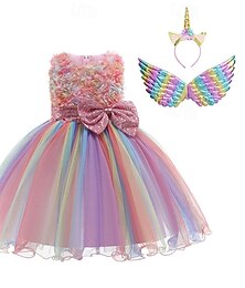 abordables -Semaine du livre 2026, robe pour filles, robe de cosplay, robe de princesse, robe licorne à fleurs, sans manches, spectacle, fête, costumes de cosplay, robe en tulle, robe de soirée mignonne et adorable, robe midi en tulle, printemps, automne, 4 ans et pl