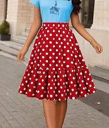 baratos -Retro Vintage Anos 50 Roupas Grease Saia Frufru Bolinhas Fantasia Mulheres Baile de Máscaras Roupa Diária Encontro Festa de Solteira Adulto Camisa