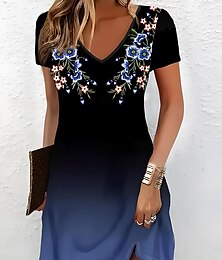 ieftine -Rochie mini pentru femei Rochie A Line Rochie de soare Rochie de vară Vacanță Casual Vacanță Zilnic Regular Fit Grafic Floral Mâneci Scurte Gât Crew Albastru Închis Vară