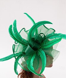 economico -Copricapo Cappello Fedora di Piume Matrimonio Compleanno Fête Serale Festa da Tè Corsa di Cavalli Elegante Vintage Carino con Copricapo di Piume