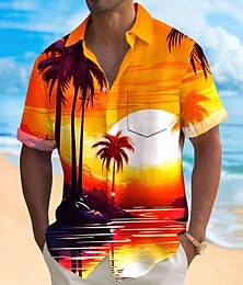 economico -Per uomo Albero di Cocco Tramonto Piante Tropicali Camicia Camicia hawaiana estiva Camicia con Bottoni Manica Corta Hawaiano Vacanza Abbigliamento mare Estate Primavera Collo ripiegato Stampa 3D