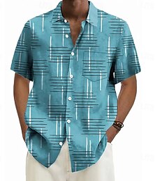 billiga -Herr Geometrisk Linje Skjorta Casual skjorta Knapp upp skjorta Kortärmad Mode Casual Semester Helgdag Streetwear Sommar Nedvikt 3D-utskrift krage skjortor Främre en ficka Gul Blå