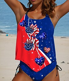 abordables -Maillot de bain féminin patriotique vétéran pour le Jour de l'Indépendance tankini 2 pièces maillot de bain sexy sans dos vêtements de vacances plage drapeau col en U sans manches maillots de bain