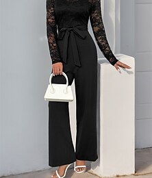economico -Tuta  Completo Madre della Sposa Elegante Casual Collo Gioiello Lunghezza Piedi Poliestere Maniche Lunghe con Pizzo