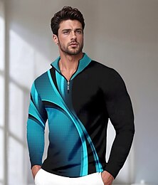 abordables -Homme T-shirt POLO Bleu manche longue Top Tenue de golf Vêtements Tenues Porter des vêtements