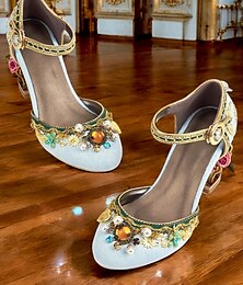 levne -dámské vintage barokní podpatky mary jane z 20. let – elegantní světle modré lodičky s perleťovými a květinovými detaily pro svatby, večírky a zvláštní příležitosti