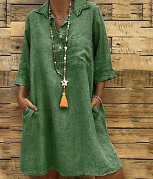 economico -Per donna Mini Abito Abiti ispirati al lino Abito in cotone e lino Classico Quotidiano Ferie Uscire Vestibilità regolare Semplice Manica 3/4 Colletto a Camicia Nero Verde Cachi Grigio Estate