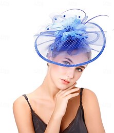 economico -Fascinator Organza Cappello Fedora Cappello floscio Cappello con velo Tè Derby del Kentucky Corsa di Cavalli Festa delle donne Cocktail Elegante Vintage Semplice Con Piuma Minimacchie Copricapo