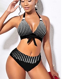 abordables -Femmes Maillots de Bain Bikini Tankini 2 pièces Monokini Coquin Maillot de bain V Profond Faire monter Tricoté Vacances Tropical Graphique Bloc de Couleur Plonger Sans manches Maillots de bain