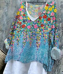 economico -Blusa da donna in cotone e lino grafica elegante vintage stilosa a maniche corte scollo a V top regolari quotidiani per le vacanze bottoni bianco giallo blu viola verde estate primavera
