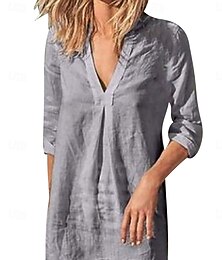 economico -Miniabito da donna abito a portafoglio in lino casual quotidiano vestibilità regolare grafica a maniche lunghe scollo a V nero bianco vino grigio estate