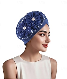 abordables -Coiffure Mélange Polyester / Coton Chapeau souple Turbans Mariage Église Avec Perlage Paillettes Casque Couvre-chef