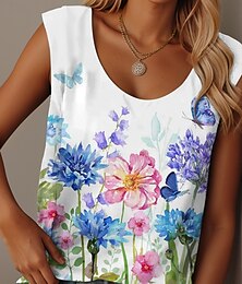 economico -Canotta Femminile Top Floreale Tropicale Quotidiano Hawaiano Senza Maniche Collo a Girocollo Regolari Top Vacanza Abbigliamento Spiaggia Vacanza Bianca Estate