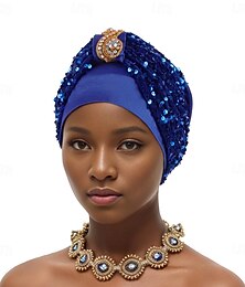 abordables -Coiffure Mélange Polyester / Coton Chapelet Chapeau souple Turbans Mariage Anniversaire Avec Paillettes Casque Couvre-chef